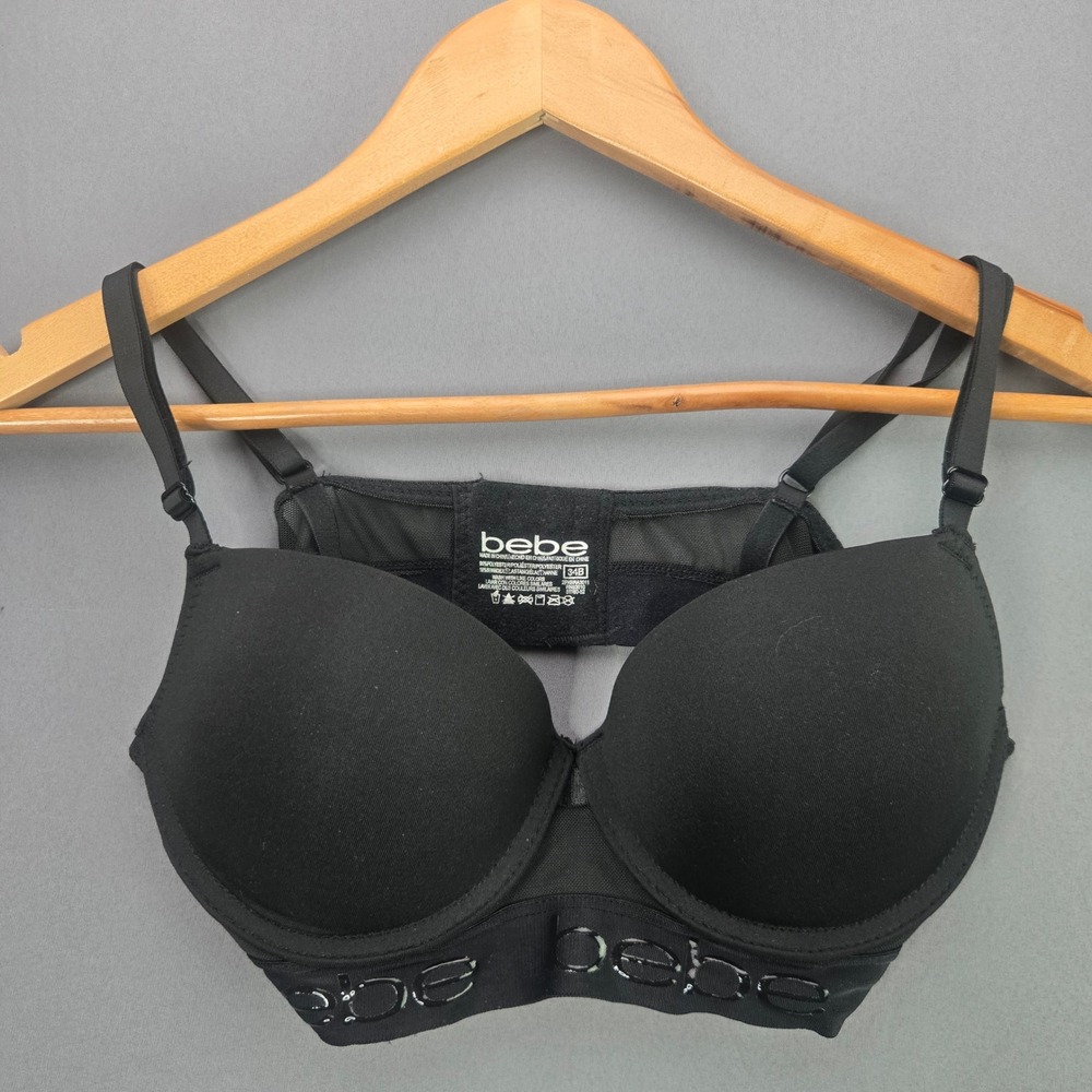 Bebe Bra Push Up Underwire 34B Black Logo Band Mesh Padded Sporty 2PKBRA3011